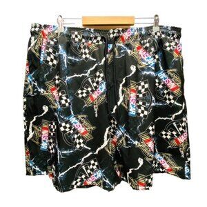 NASCAR Racing Swim Shorts Men's 3XL Black‎ Mesh Liner Elastic Waist Pockets NWOT